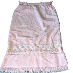 VTG 60s Towel Skirt Pink Vintage 1960s MidCentury Terry Terrycloth Fleur-de-lis